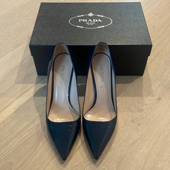 Prada Shoes Beautiful Prada Heel In Navy Size 375 Poshmark